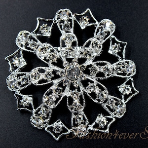 2.5 inches Rhinestone Silver Brooch, Crystal Brooch with Pin On The Back, Silver Brooch, Wedding Jewelry, Wedding Accessories