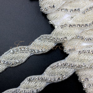 Crystal Clear Rhinestone Trim, Bridal Sash Trim, Wedding Belt Trim, Crystal Beaded Trim, 1 Yard / 36 inches, Bridal Accessories
