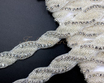 Crystal Clear Rhinestone Trim, Bridal Sash Trim, Wedding Belt Trim, Crystal Beaded Trim, 1 Yard / 36 inches, Bridal Accessories