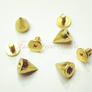 10 sets Gold Tone Base Metal Screw on Spike, 7mmx8mm Rivets Studs Spikes, Leather Craft Accessories, Craft Supplies