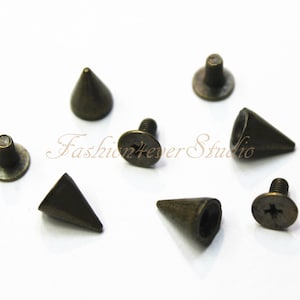 10 sets Brass Tone Base Metal Screw on Spike, 6mmx9mm Rivets Studs Spikes, Leather Craft Accessories, Craft Supplies