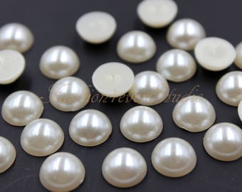 200/100pcs Ivory Cream Flatback Acrylic Pearl, 4mm/5mm/7mm/9mm/11mm Glue On FlatBack Pearl Rhinestone, Glue On Embellishment Gems