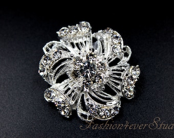 1.5 inches Rhinestone Silver Brooch, Crystal Brooch with Pin On The Back, Silver Brooch, Wedding Jewelry, Wedding Accessories