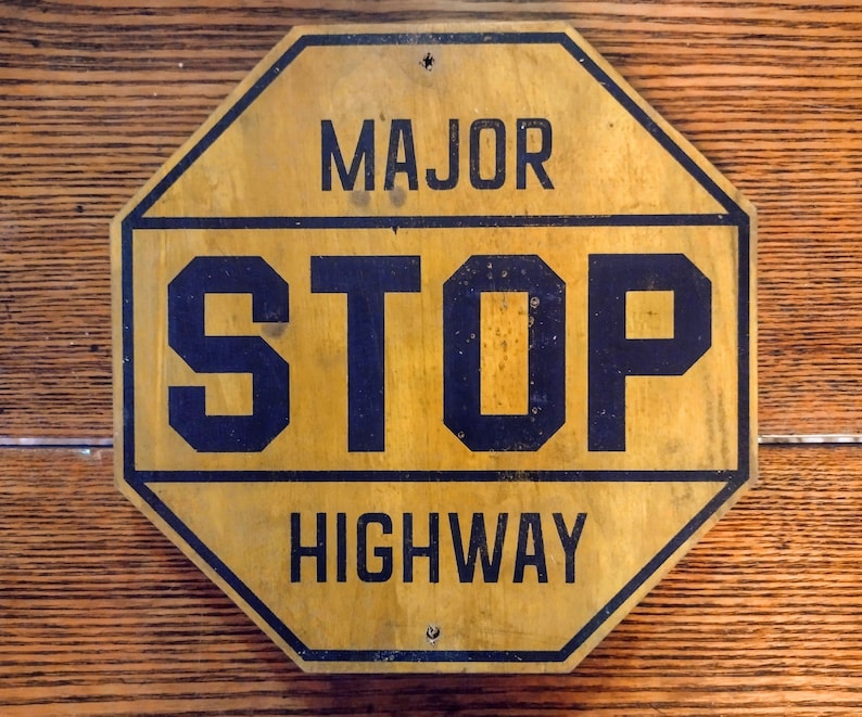 Vintage Wooden Yellow Stop Sign Replica. Customizable Wording Etsy