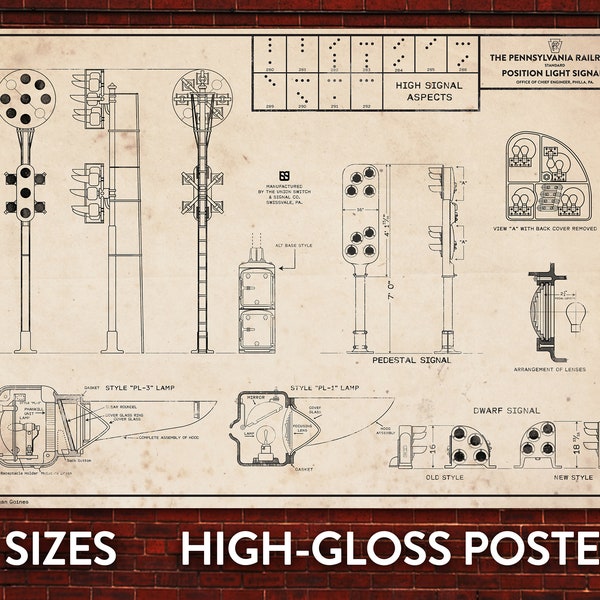 Pennsylvania Railroad Position Light Signal Standards. Gloss Posters