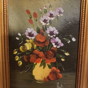 Vintage Vecchio Bellissimo Dipinto ad Olio Firmato Fiori Dettagli