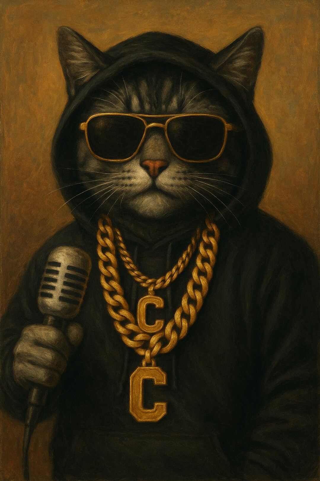 Hip Hop Rap Cat Wall Art Printable – Cool Gangster Cat With Gold Chains ...