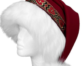 FINAL SALE! Italian Wool/Cashmere Coating Long Faux Fur Red White Santa Hat