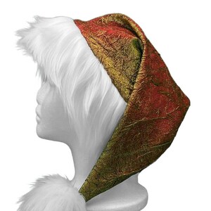 FINAL SALE! Metallic Candy Apple Red and Gold Crinkled Luxury Brocade Santa Hat - No Restock -