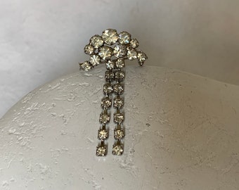 Vintage Brosche Strass Funkelnde Strassbrosche mit 2 Strängen Schmuckbrosche Kragenbrosche Hochzeit