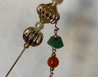 Vintage Hutnadel extra lang mit Abhängung Edelsteine Nadeln Hutschmuck Anstecknadel Hut Hutbrosche Viktorianisch Edwardianisch Rokoko 28cm