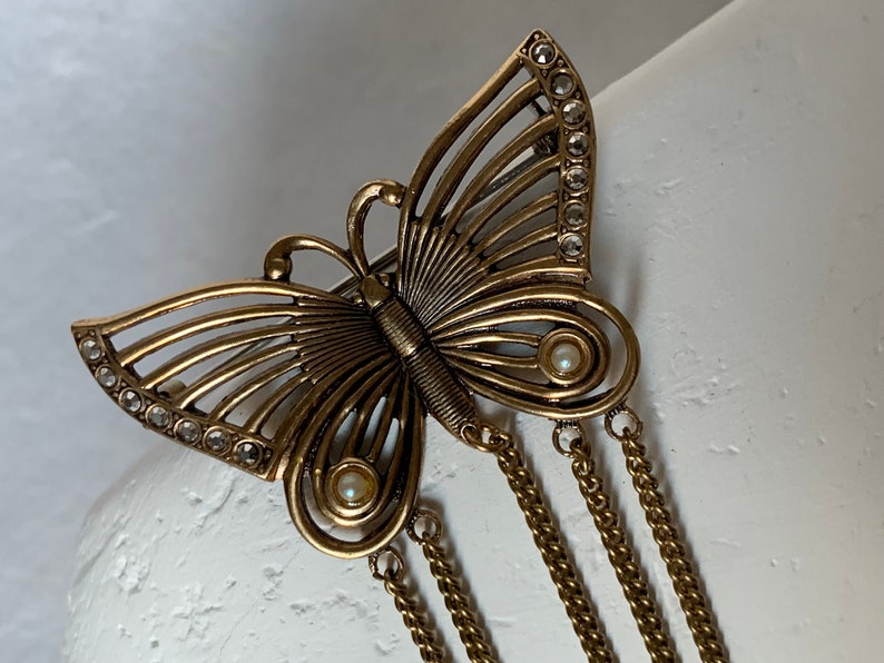Vintage Brosche Schmetterling mit Ketten Romantisch Empire Edwardian Kettenbrosche Schmetterlinge Bild 6