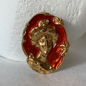 Vintage Ovale Brosche Kamee Emaille Gemme Goldfarben Empire Viktorianisch Frauenkopf Cameo Jugendstil Frauenkopf Gothic Kostümbrosche Jabot