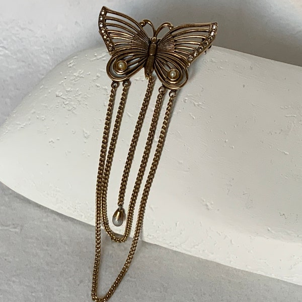 Vintage Brosche Schmetterling mit Ketten Romantisch Empire Edwardian Kettenbrosche Schmetterlinge