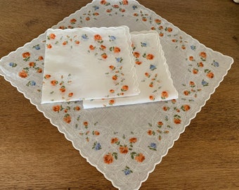 Vintage Taschentuch Streublümchen Millefleurs Rosen Deckchen Leinen Zierdeckchen Serviette Stofftuch Stoffserviette Dekoration Shabby