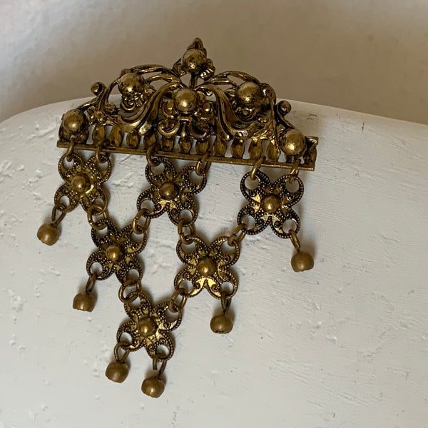 Vintage Brosche Blumen Perlen mit Abhänger Hochzeitsbrosche Hängebrosche Korsettbrosche Orientalisch Historisch