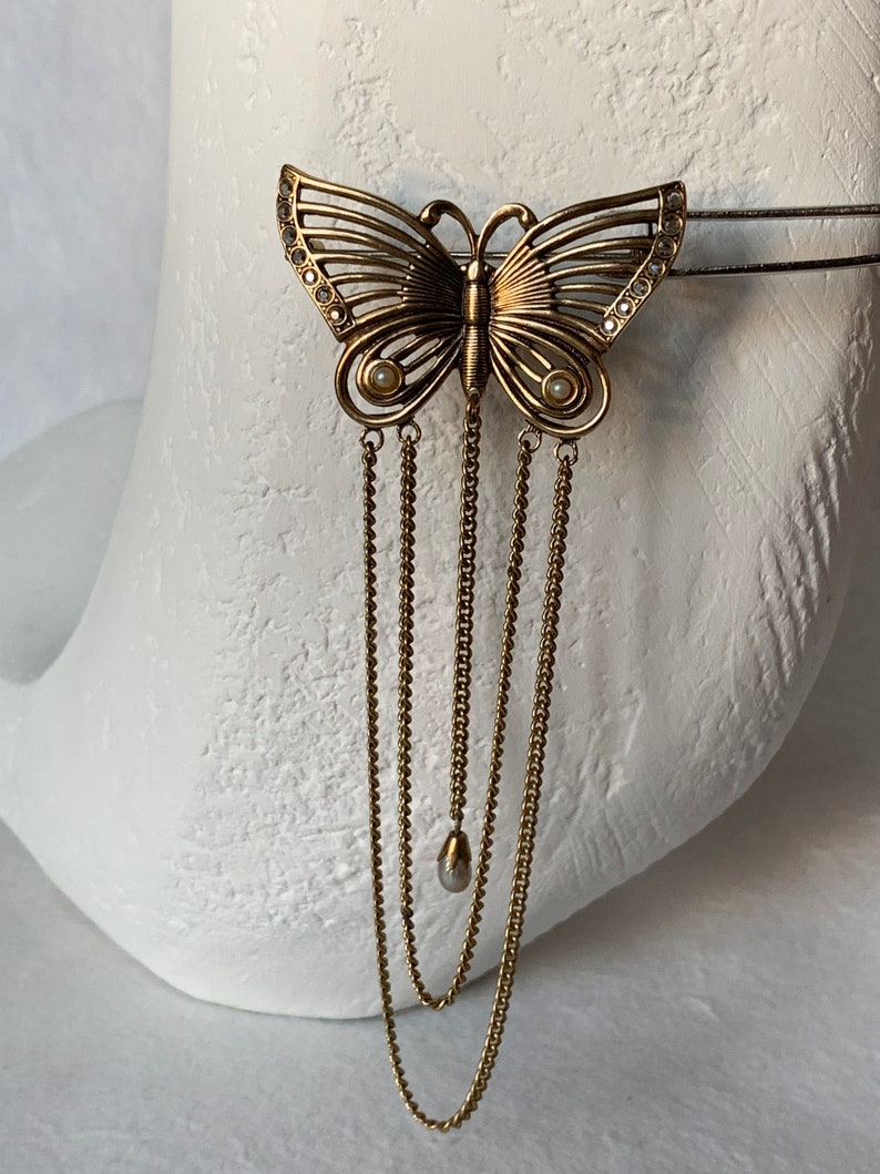Vintage Brosche Schmetterling mit Ketten Romantisch Empire Edwardian Kettenbrosche Schmetterlinge Bild 3