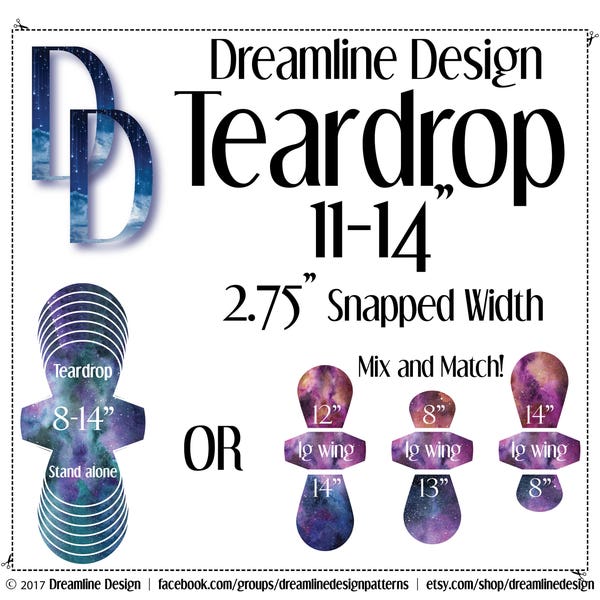 2.75" | 4 Sizes | Teardrop Nighttime Bundle | 11" - 14" | Cloth Pad Pattern | PDF | Dreamline Design