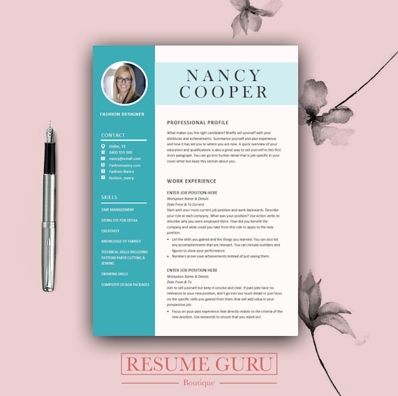 professional resume template cover letter for ms word best etsy