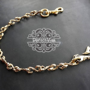Cadena de seguridad con eslabones en forma de "S" de latón hecha a mano para billetera, gancho para llaves, estilo vintage, para motociclistas y camioneros