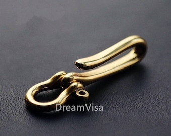 Handmade Two Ways Brass D-Rings with Screw for Bag Findings U-Shape Lobster Clasp Swivel Key Ring Clip Fish Hook