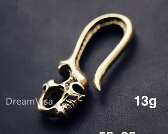 Handmade Skull Fish Hook Keychain, Solid Brass Hook Keychain, Wallet Holder Belt Clip, Leathercraft Accessories, Biker Steampunk