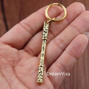 Handmade Brass Monkey King Keychain magic cudgel Pendant Key Ring Material Knife Lanyard Bike Key Chain