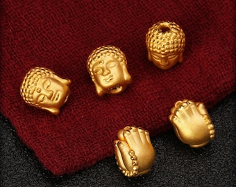 24K Solid 999 Gold Pure Gold Budda Head Bead Buona fortuna per il braccialetto di lusso fai-da-te