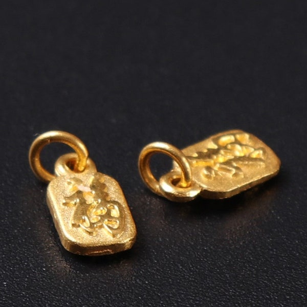 24K Solid 999 Gold Happiness Charm Pure Gold Pendant Good Luck For DIY Bracelet Necklace Jewelry Making 1pc