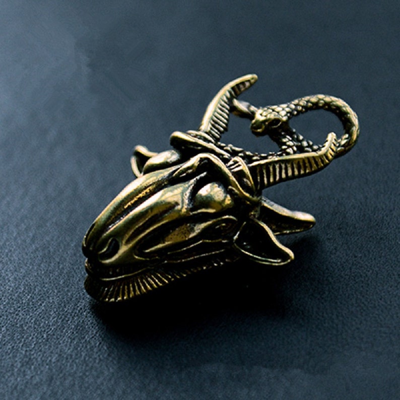 Collectable Handmade Samurai Sword Brass Snake and Goat Head Pendant Accessories