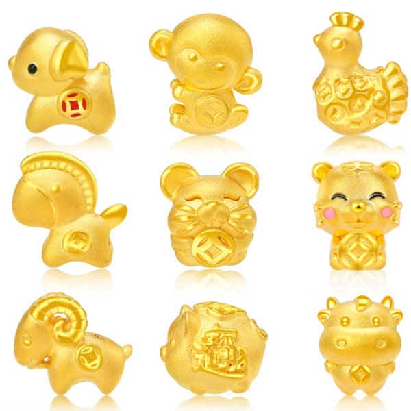 24K Solid 999 Gold Pure Gold Zodiac Bead Good Fortune Beads For DIY Luxury Bracelet