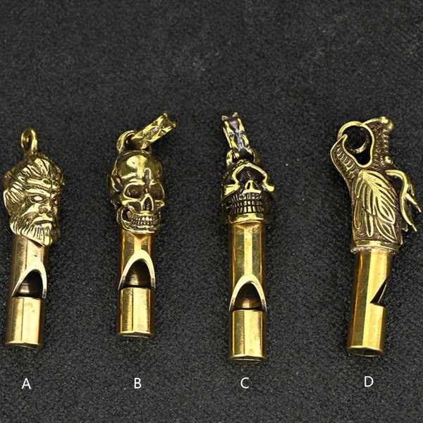 50% De rabais sur les ventes faites à la main Brass Whistle One Eye Skull/Dragon/Monkey Key chain Key Ring Retro Pendant Gift EDC Referee Whistle