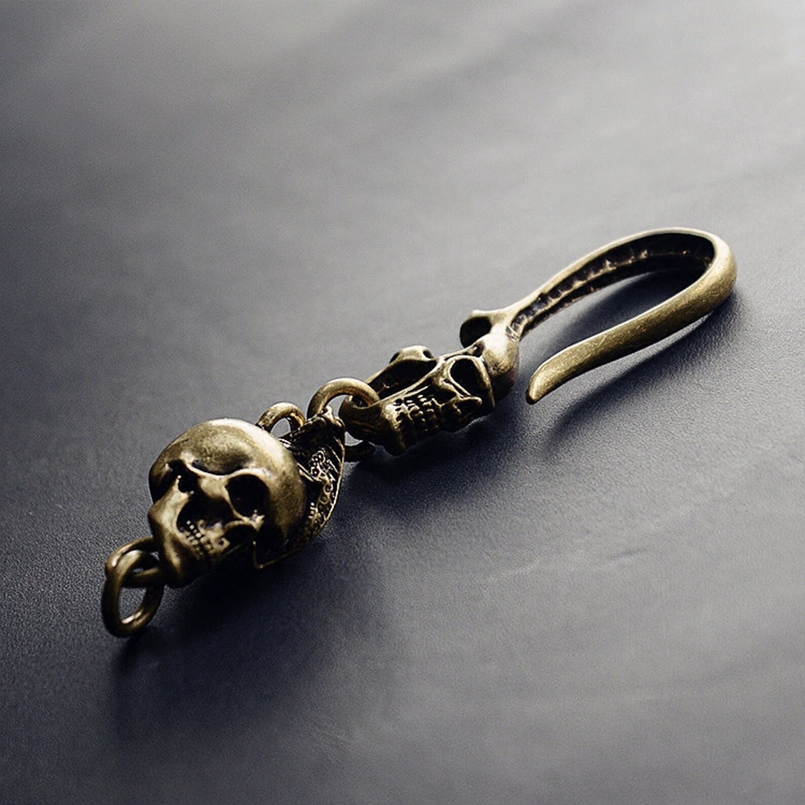 Handmade Skull Fish Hook Keychain Pendant Solid Brass Hook Etsy