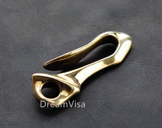 Set Di 3 Portachiavi Joyzol In Ottone Massiccio A Forma Di Gancio Da Pesca. Include 4 Anelli Portachiavi. Ideale EDC Per Cintura, Borsa O Zaino. Tre Misure.