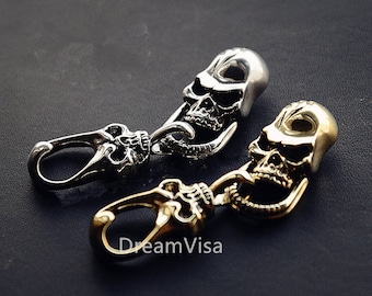 Handgemaakte kwaad Oni Demon schedel portemonnee ketting Connector Concho Solid Brass schedel Keyring