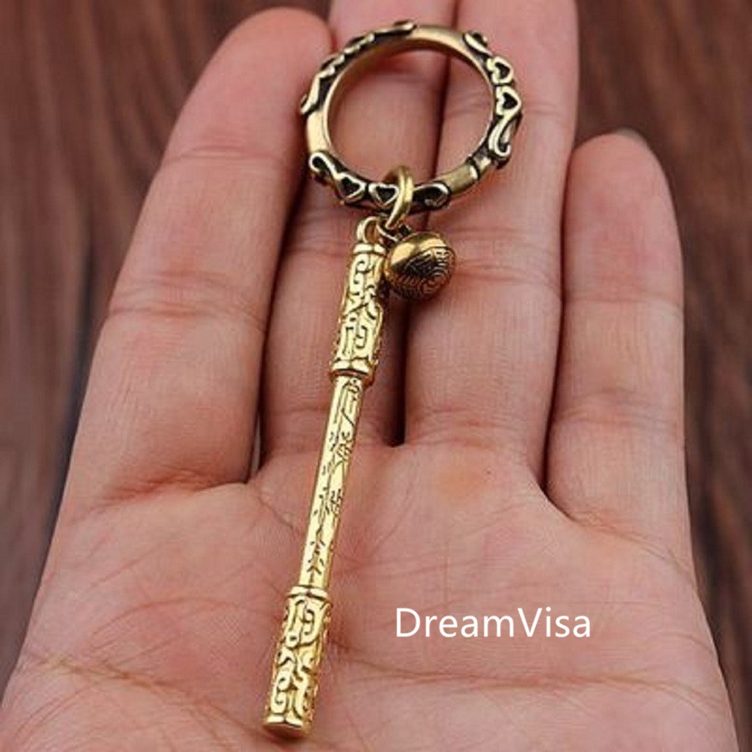 Brass Monkey King Keychain Magic Cudgel Pendant Key Ring Material Knife ...