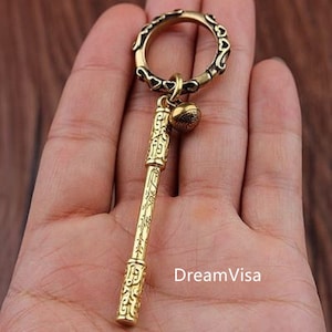 Brass Monkey King Keychain magic cudgel Pendant Key Ring Material Knife Lanyard Bike Key Chain Gifts