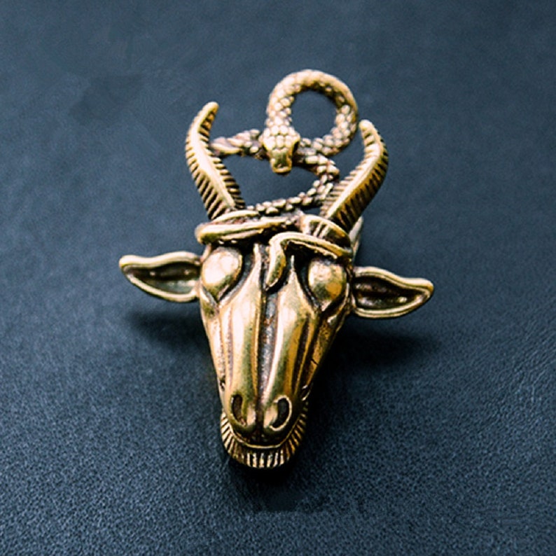 Collectable Handmade Samurai Sword Brass Snake and Goat Head Pendant Accessories