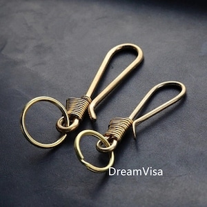 Hecho a mano Vintage U-forma Fob Solid Brass Monedero grillete Cadena llavero anillo gancho de cinturón colgante
