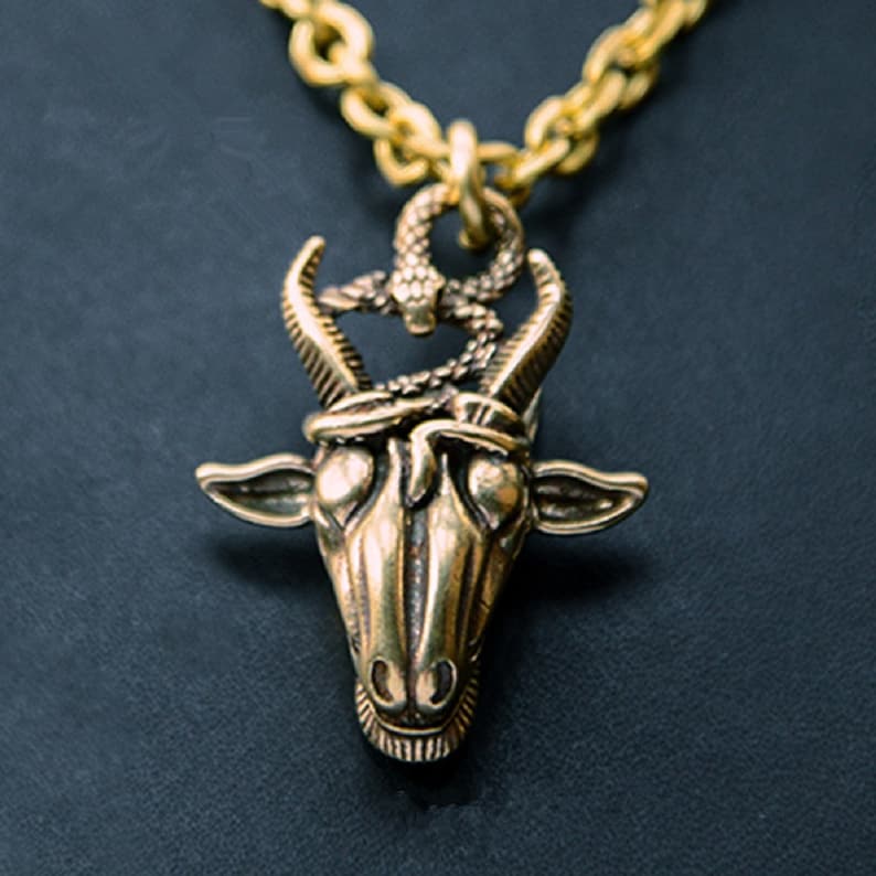 Collectable Handmade Samurai Sword Brass Snake and Goat Head Pendant Accessories
