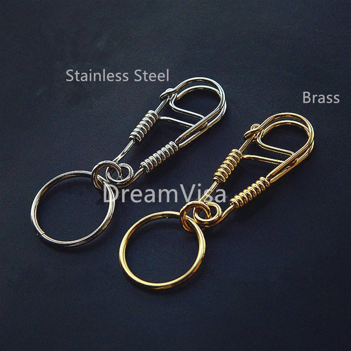 Key Chain Metal Loop Handmade Stainless Steel/brass Key Chain Clap Loop Belt / Brass Hook ...