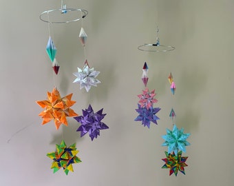 Colorful Kusudama mobile, one off each. Beautiful room decor and gift.