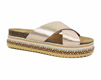 Comfy Wedge Platform Summer Slippers Sandals Cross Leather Upper Sole
