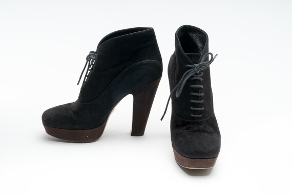 PRADA Suede Ankle Boot with laces and plateau