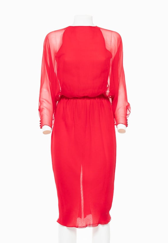 HALSTON Vintage 70s Iconic Red silk chiffon dress