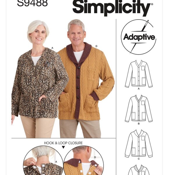 Sewing Pattern for Women's and Mens Jackets, Womens Cardigan, Knit Cardigan, Adaptive Clothing, Simplicity 9488 11309, Size XS-XL, Uncut FF