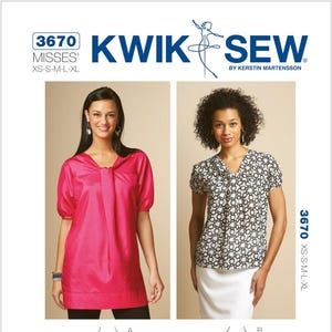Patron de couture facile pour hauts femmes, tuniques femme, hauts à manches courtes, hauts avec pull, hauts d&#39;été, Kwik Sew 3670, taille XS-XL, FF non coupé
