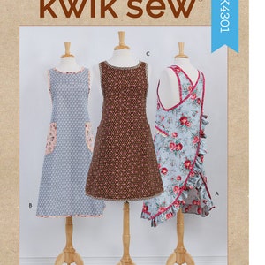 Sewing Pattern for Women's Aprons, Wrap Around Apron, Vintage Style Apron, Gardening Apron, Kwik Sew 4301, Size XS-XL, Uncut and FF