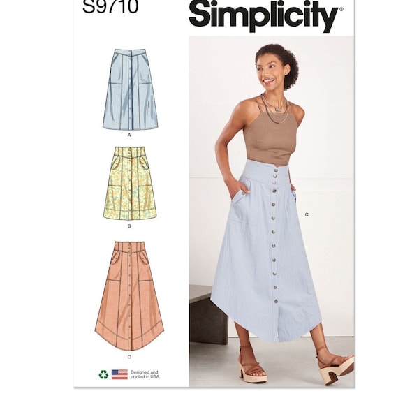 Sewing Pattern for Womens Skirt, Button Front Skirt, High Waisted Skirt, Yoke Skirt, Summer Skirt, Simplicity 9710, Size 8-16 18-26