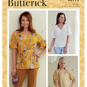 Easy Sewing Pattern for Women's Tops, Flutter Sleeve Tops, Pullover Tunic Tops, Raglan Sleeve Tops, Butterick 6770, Size XS-XXL, Uncut FF